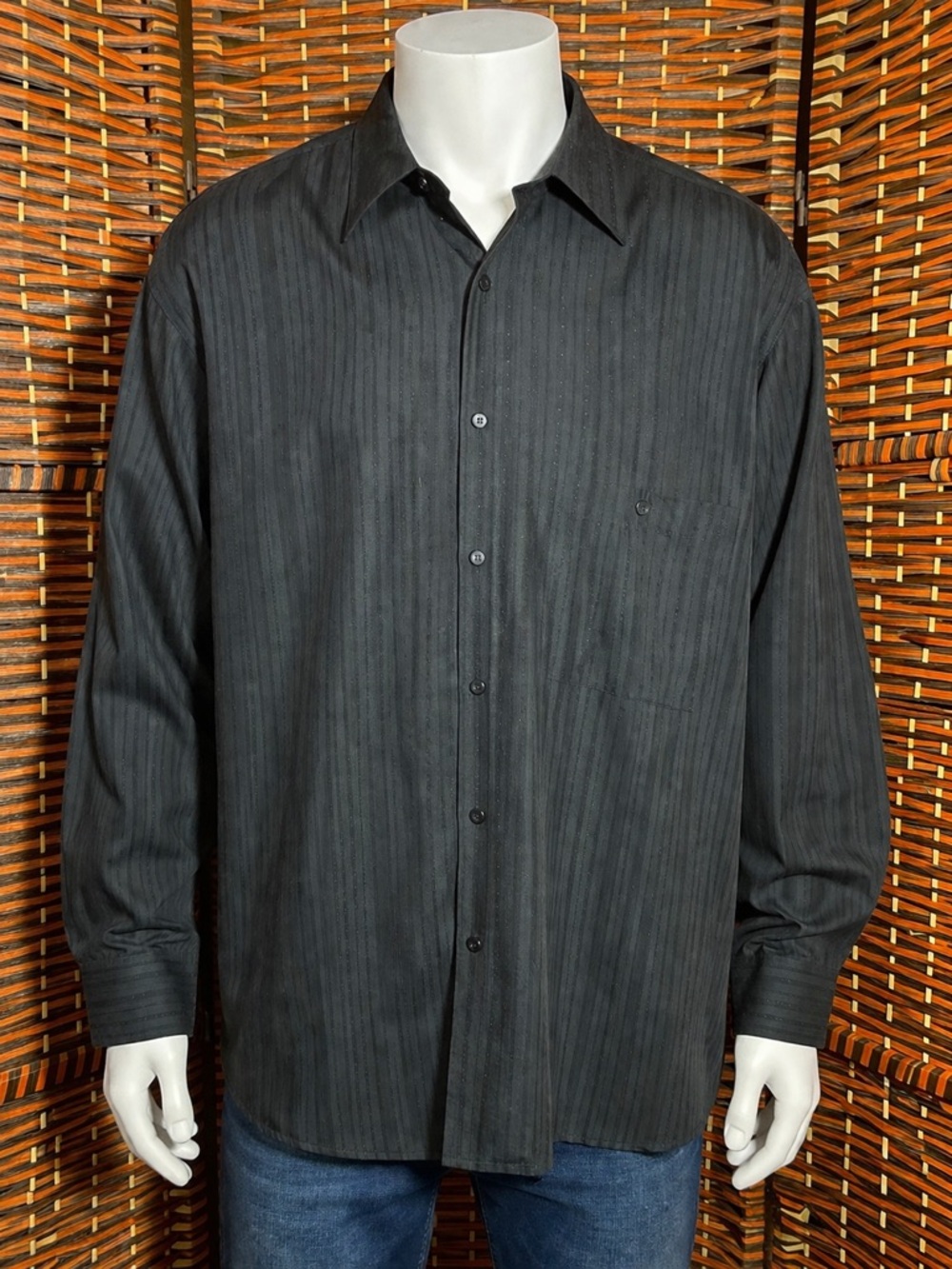Pierre Cardin Black Textured Button Down Shirt XL 17-17.5 Men’s Dress Shirt